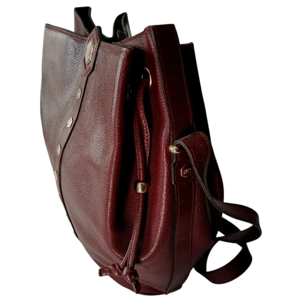 RARE Vintage Revillon French Bucket/Hobo Bordeaux Leather Antique Handbag